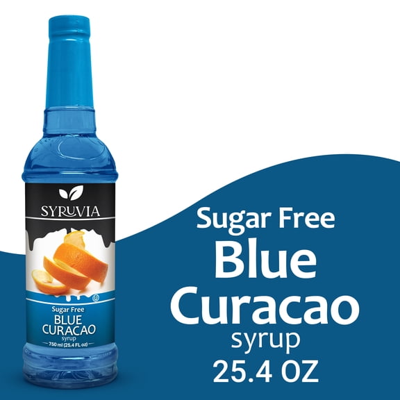 Syruvia Sugar Free Blue Curacao Coffee Syrup No-Calorie Coffee Sauce for Coffee, Lattes, Shakes, Smoothies, Desserts, 25.4 Fl. Oz