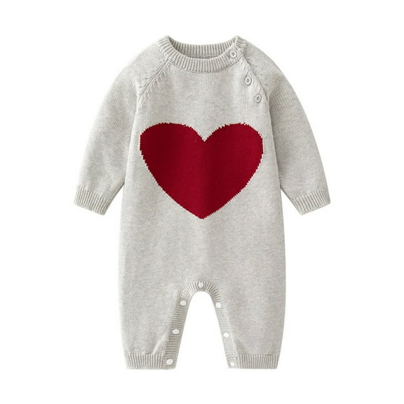 VNKIDY Valentine's Day Boys Baby Heart Pattern Jumpsuit Long Sleeve Crewneck Relaxed Fit Bodysuit For Casual Daily Wear Versatile Romper