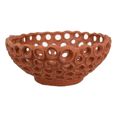 Benjara Nian Decorative Bowl- Earthy Brown Ceramic- Perforated Holes- 13 Inch