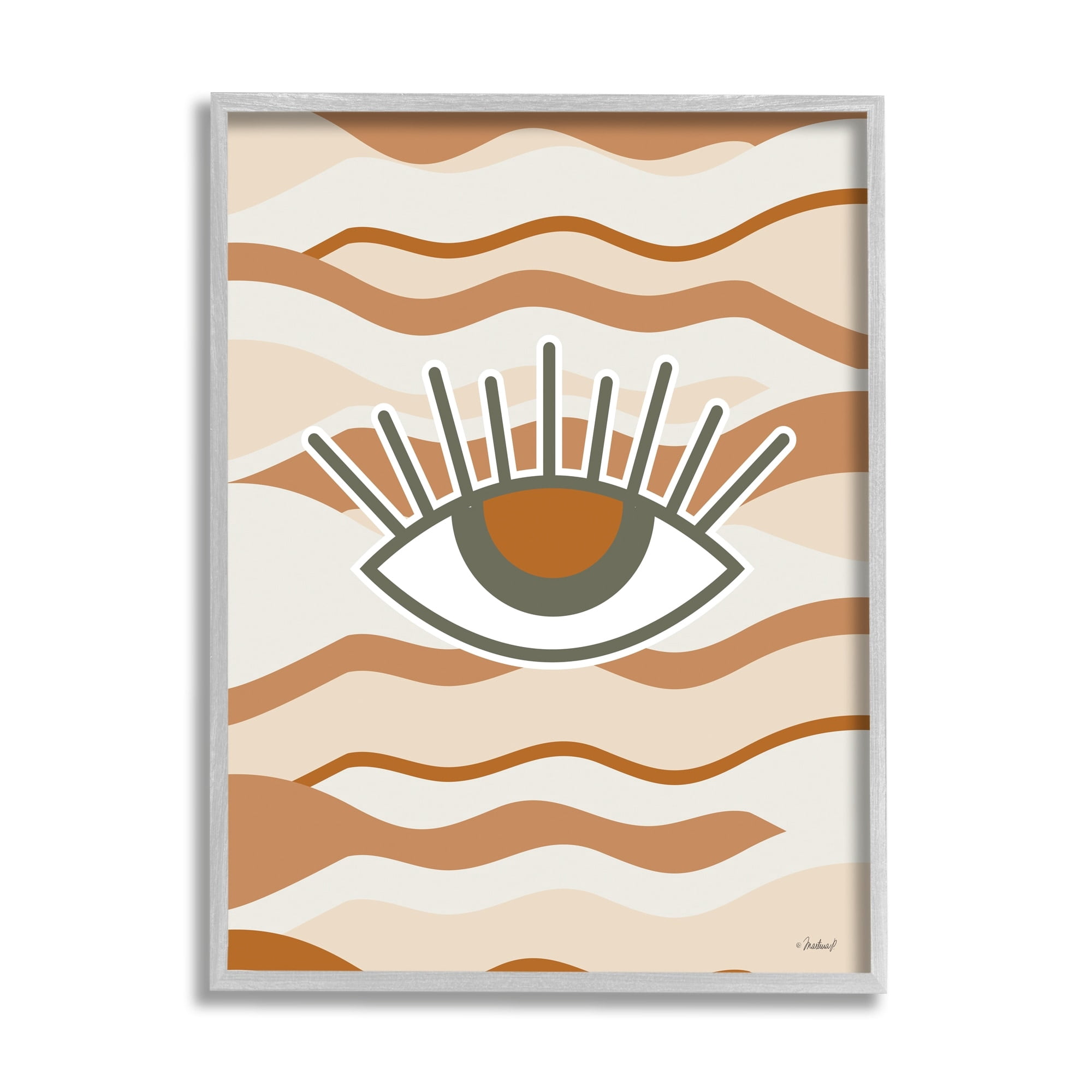 Stupell Industries Earthy Modern Spiritual Eye Wavy Striped Shapes Graphic Art Gray Framed Art Print Wall Art, Design by Martina Pavlova