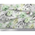 thumbnail image 3 of Soimoi Satin Soie Feuilles & Anémone Fleur Tissu Imprimé 1 Yard 42 Inch Wide, 3 of 3