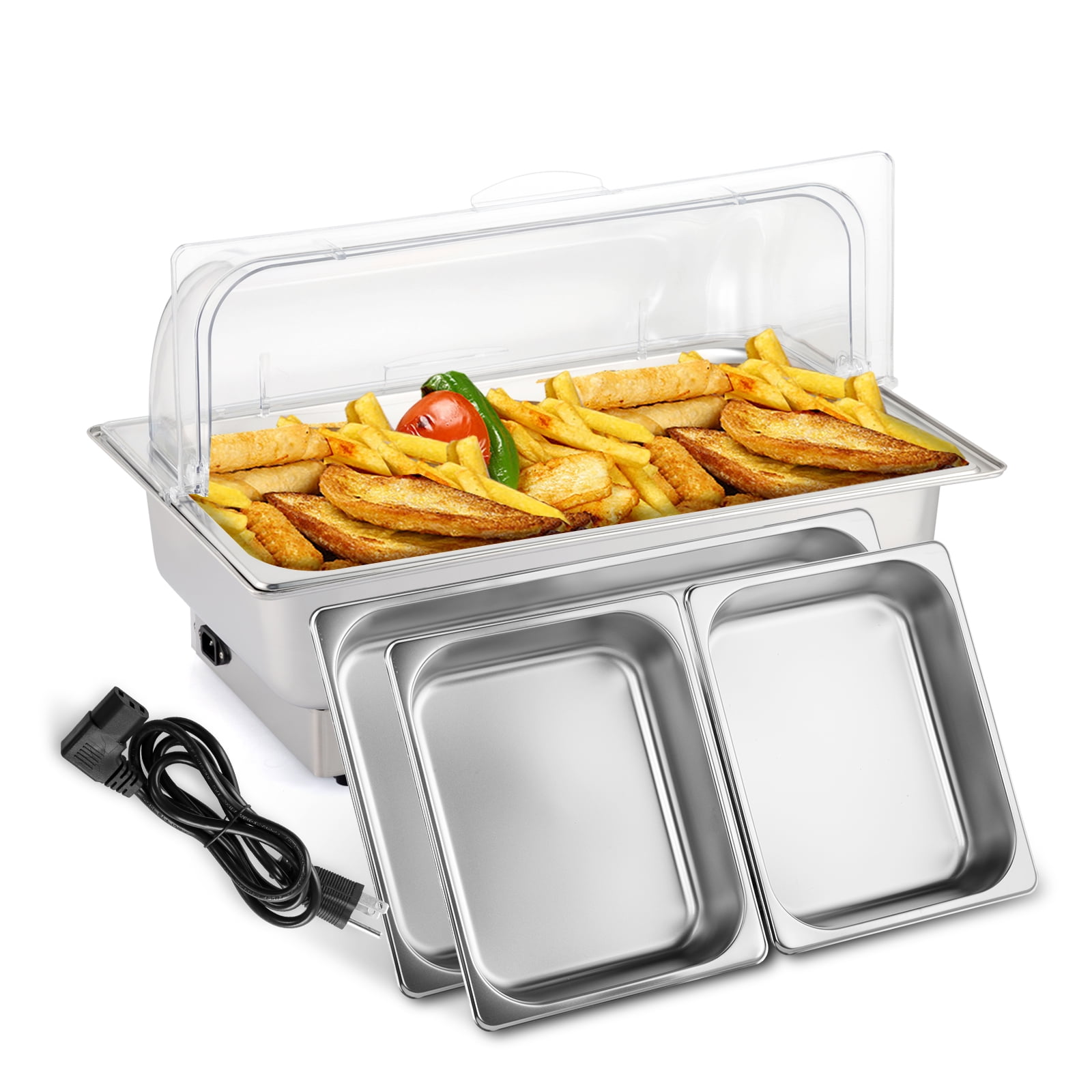 Ktaxon 9 QT Electric Stainless Steel Chafing Dish Buffet Set,Roll Catering Chafer Server Food Warmer with Full Size & 2 Detachable Food Pans