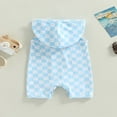 thumbnail image 4 of Baby Summer Hooded Romper  Casual Sleeveless Checkerboard Print One-Piece Jumpsuit, 4 of 7