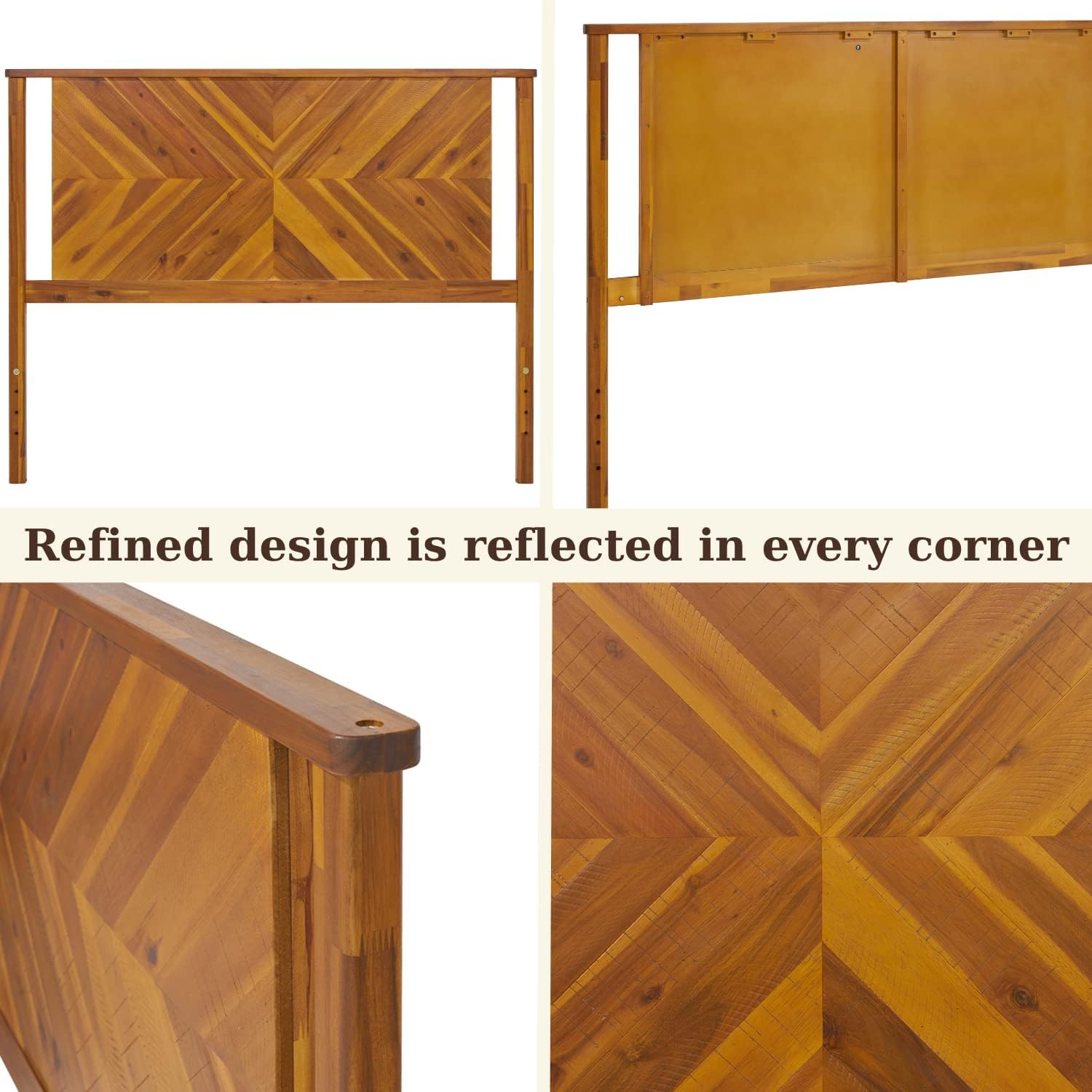 Vivian Queen Headboard ONLY, Rustic & Scandinavian Style with Solid Acacia Wood, Easy Assembly, Rustic Golden Brown