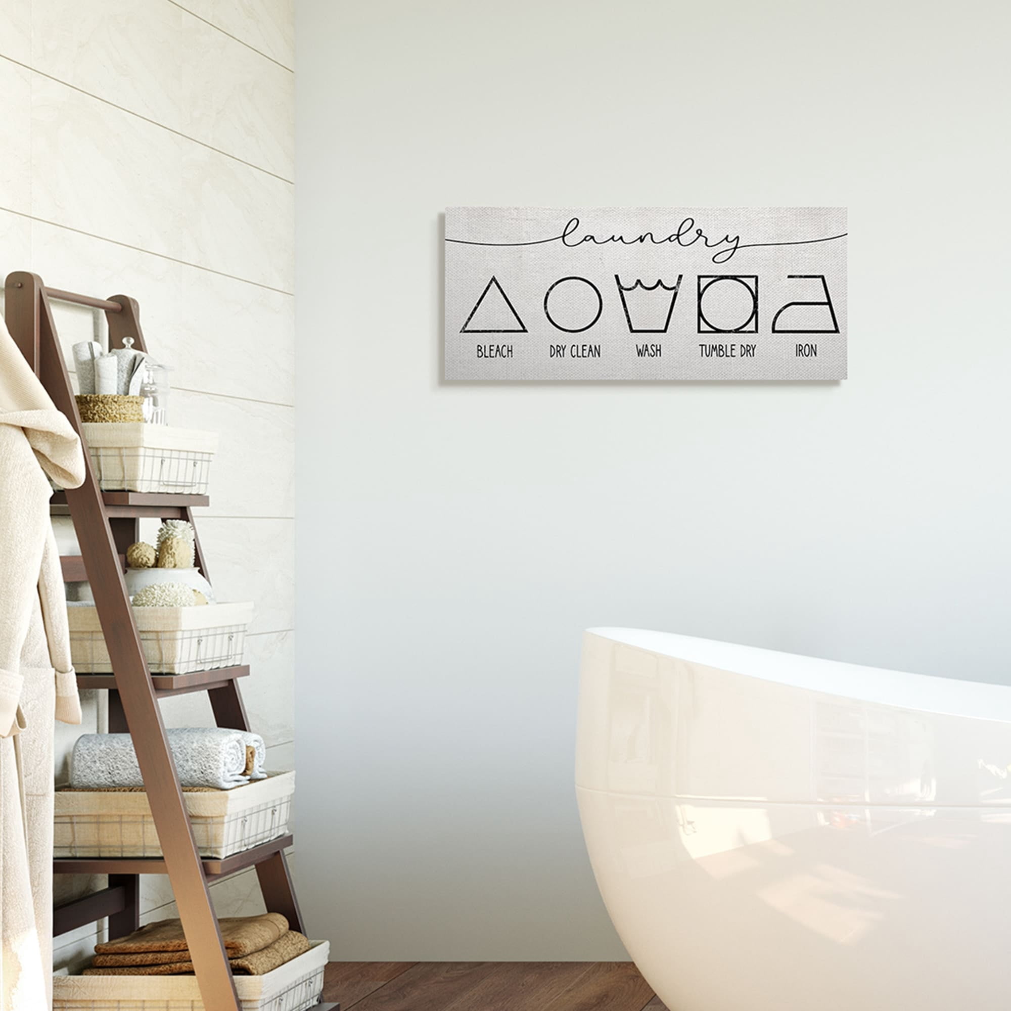 Stupell Industries Simple Rustic Laundry Symbol Guide Clean Home Canvas Wall Art, 10 x 24, Design by Daphne Polselli