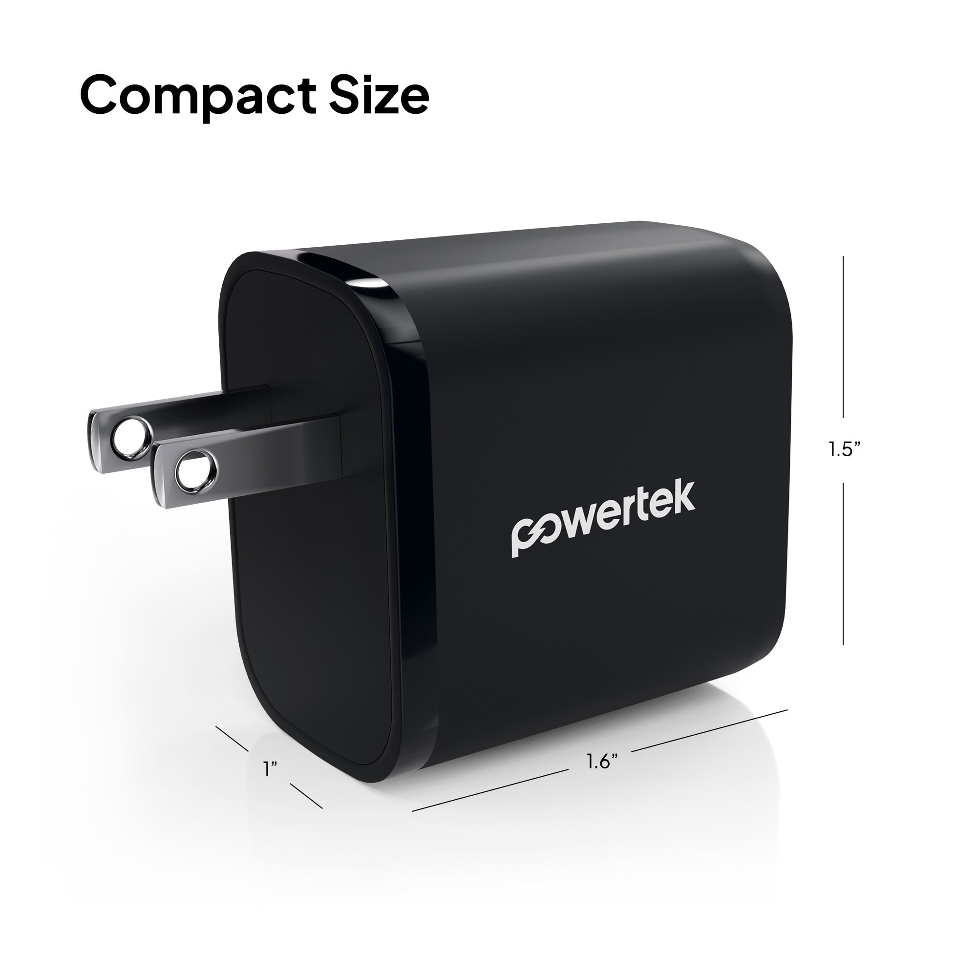 Powertek 20W USB-C PD + USB-A Dual Port Wall Charger, Black