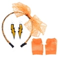 thumbnail image 3 of KAKOWELY Diadema de encaje de los 80, pendientes de neón, guantes de rejilla sin dedos para fiesta de los 80 (naranja), 3 of 4