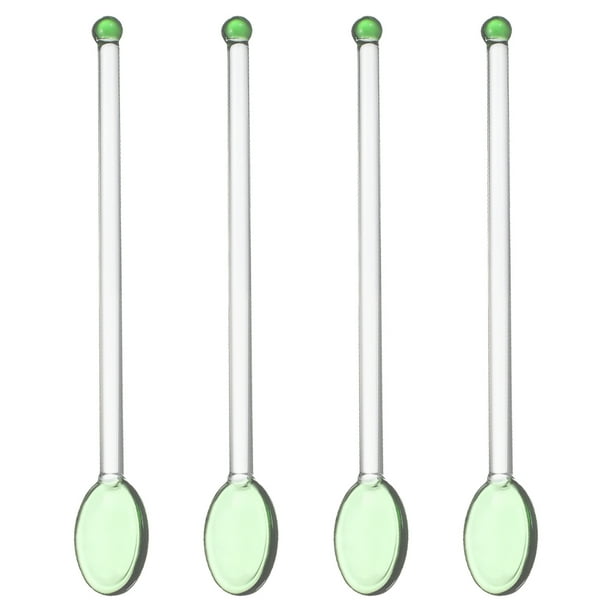 4 cucharas de postre de vidrio, cucharas de café de vidrio, cucharas para mezclar jugo y leche