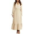 thumbnail image 1 of Biekopu Women Long Dress, Long Sleeve Dress V-neck Jacquard Loose Swing Dress Casual Dress for Daily, 1 of 9