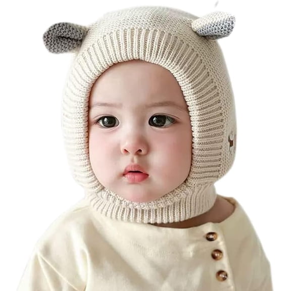 Scarf Woolen Earflap Hood Warm Skull Knit Caps,Crochet Earflap Pilot Hats Beanie Cap for Toddlers Baby Girls and Boys