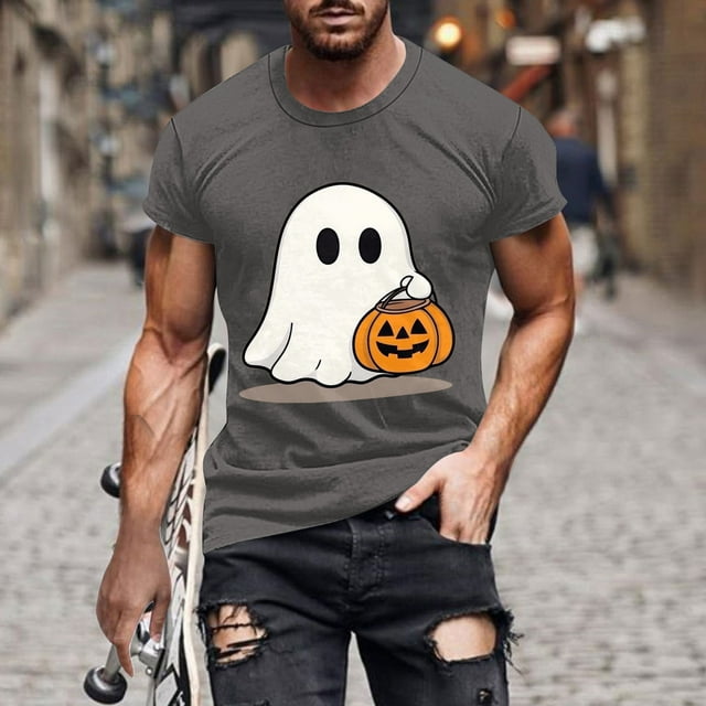 Handshe T-Shirt à Col Rond à Manches Courtes pour Homme à Thème d'Halloween - Blouse Décontractée Stylée