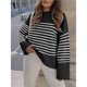 thumbnail image 4 of Suéter Informal de Punto Afelpado de Larga Extragrande para Mujer, Ropa de Otoño Rayas Blancas y Negras XL, 4 of 8