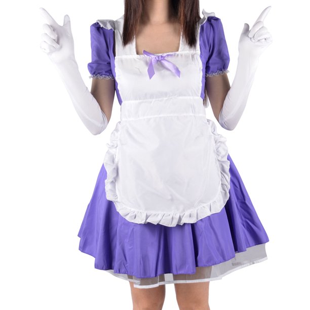 Sexy Anime French Maid Costume With Apron And Gloves Purple Walmart Com Walmart Com