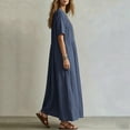 thumbnail image 5 of IUYRTFE Women's V Neck Short Sleeve Maxi Dress Cotton Linen Loose Fit Summer Casual Long Vacation Dress, 5 of 6