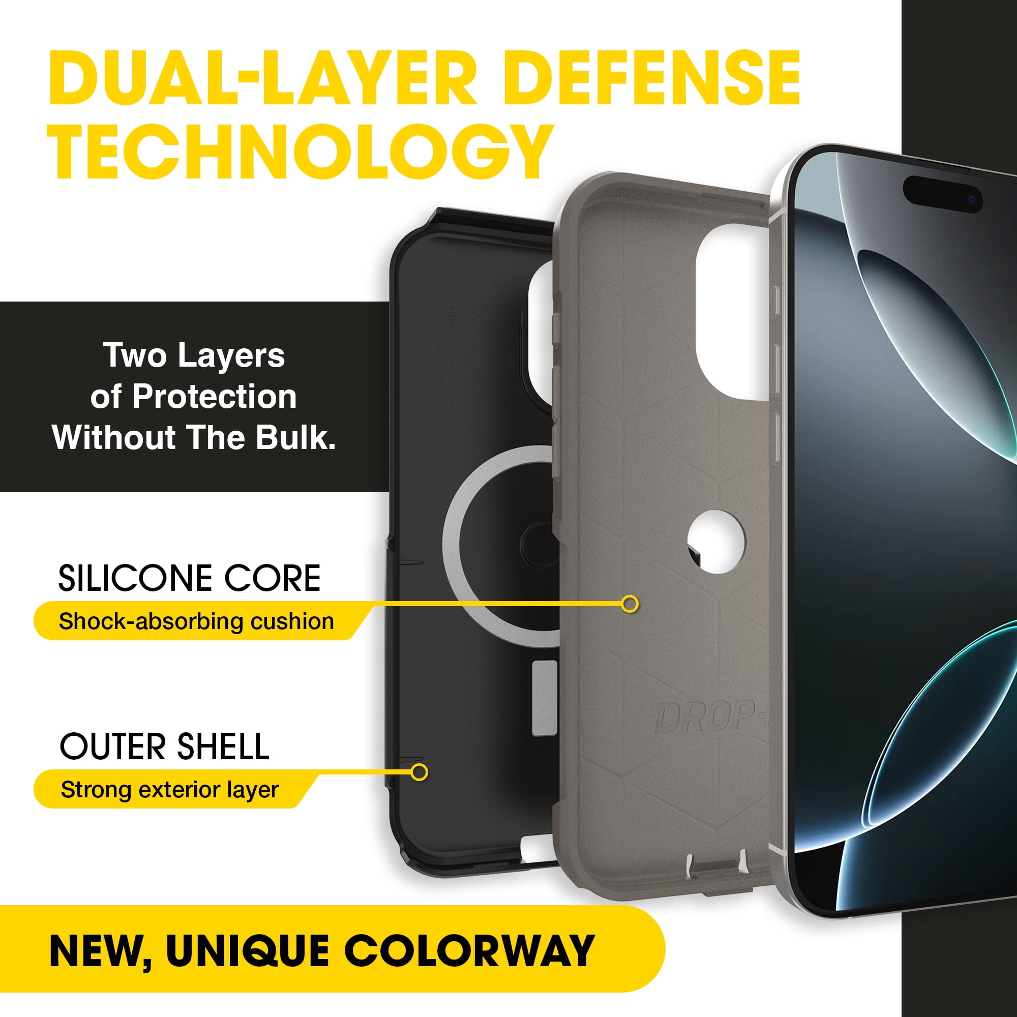 OtterBox iPhone 16 Pro Max (Only) – Commuter Series Case – Built-In MagSafe – Thin, Dual-Layer, Pocket-Friendly, Port Cover – Black Ash (Black/Grey)