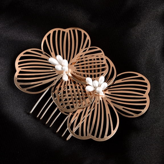 Namzi Bridal Flower Wedding Hair Pins Crystal Pearl Hair Combs Clips Headpiece Gold Wedding Hair Accessories Jewelry with Rhinestone for Brides Bridesmaids Women Girls (B)