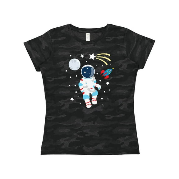 Inktastic Astronaut The Moon Spaceship and Shooting Star Women's T-Shirt