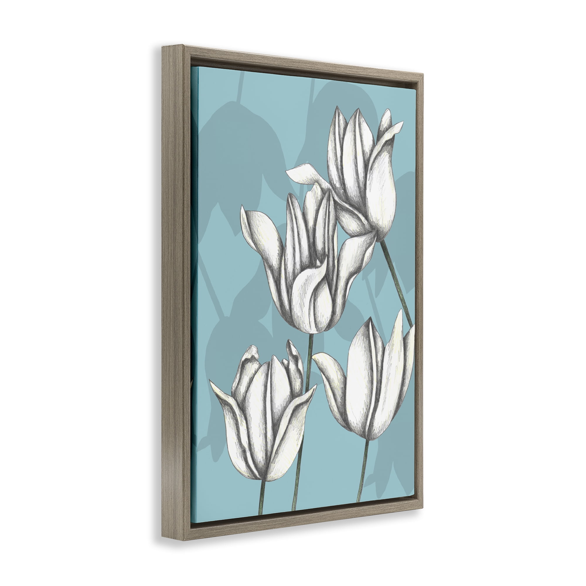 Sketched Tulips Keep Growing Brown Framed Floater Canvas Wall Art, design by Cecilia Battaini
