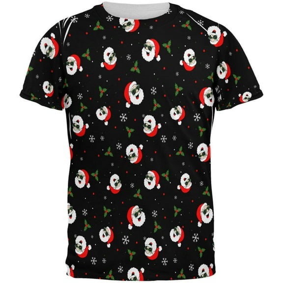Christmas Santas in Sunglasses Pattern All Over Mens T Shirt Green X-LG