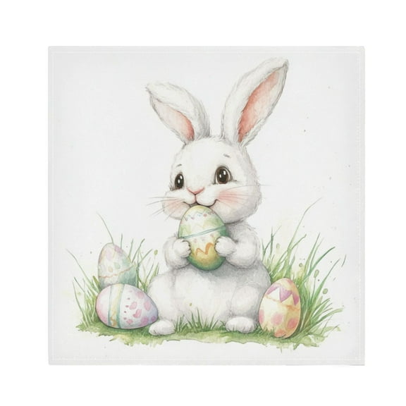 Satin Napkin Square 20 Inches Soft Smooth Decorative Napkins for Party Wedding Banquet and Dinner Cute White Easter Bunny