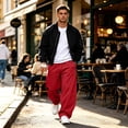 thumbnail image 6 of Leidass Men's Baggy Sweatpants Fleece Wide Leg Lounge Sweat Pants Drawstring Waist Jogging Pants with Pockets Red XL, 6 of 7