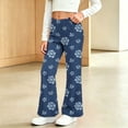 thumbnail image 6 of Spazoro Girls Flare Pants, Floral Print Soft Elastic Waist Flared Leg Stretchy Trendy Casual Bottoms Blue Size 6, 6 of 9