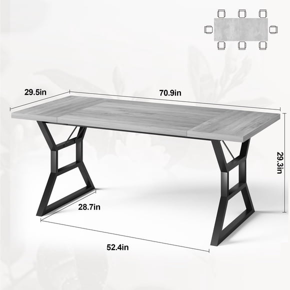EDTara 70.9" Large Dining Room Table for 6, Rectangular Kitchen Table with Heavy Duty Metal Legs, Farmhouse Wooden Dining Table for Big Family