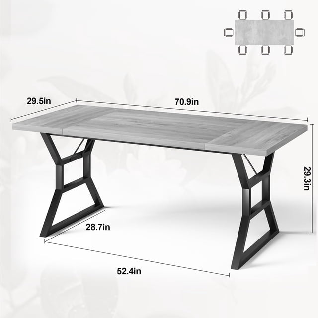 EDTara 70.9" Large Dining Room Table for 6, Rectangular Kitchen Table with Heavy Duty Metal Legs, Farmhouse Wooden Dining Table for Big Family