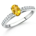 thumbnail image 2 of Gem Stone King 10K White Gold Yellow Citrine and White Lab Grown Diamond Engagement Ring for Women (0.63 Cttw, Oval 6X4MM, Gemstone November Birthstone, Size 6), 2 of 4