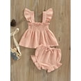 thumbnail image 2 of Bagilaanoe 2pcs Toddler Baby Girls Shorts Set Infant Square Neck Fly Sleeve Tops+ Ruffle Short Pants 6M 12M 18M 24M 3T Summer Outfits, 2 of 8