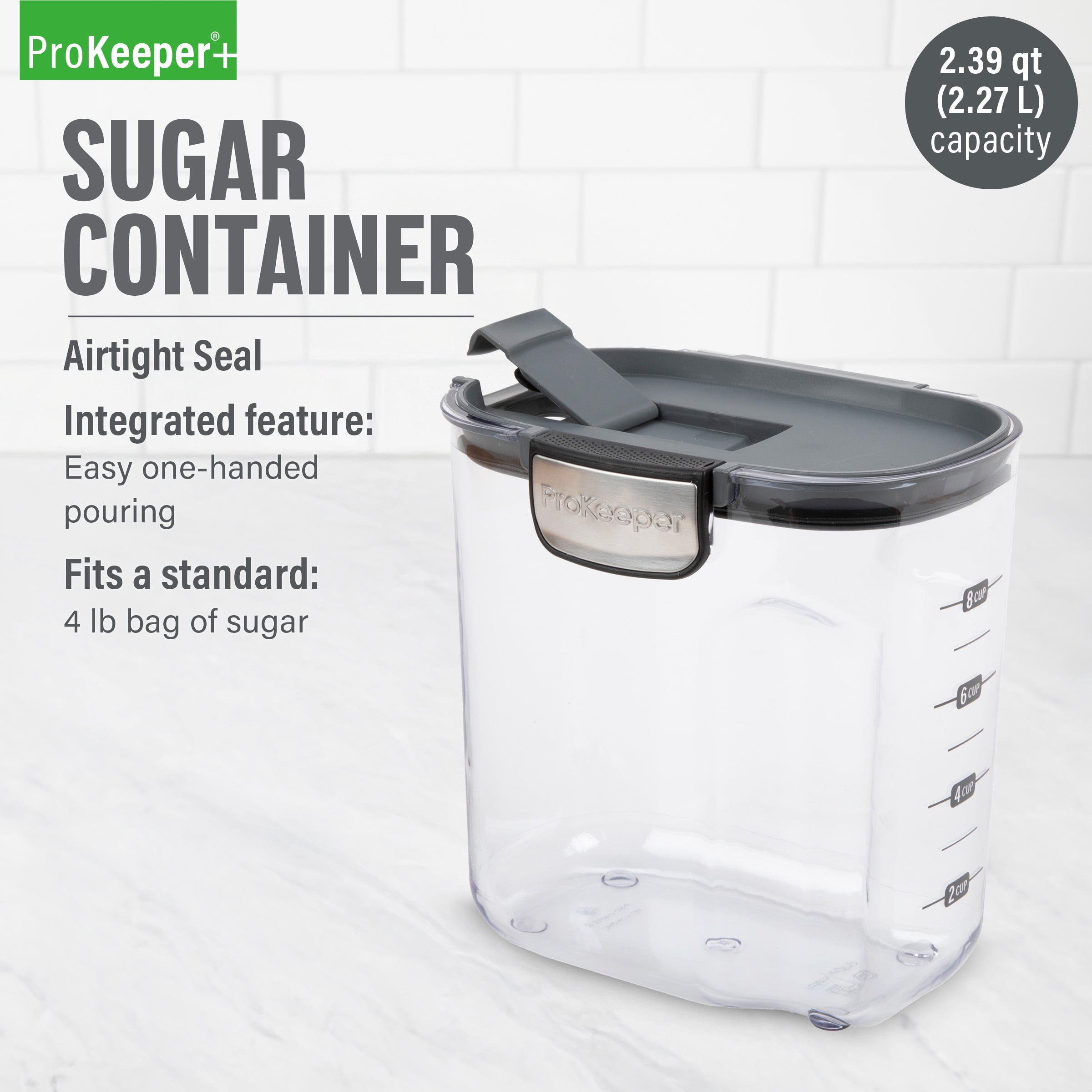 ProKeeper+ Airtight Sugar Storage Container with Flip-to-Pour Spout and Stainless-Steel Latch