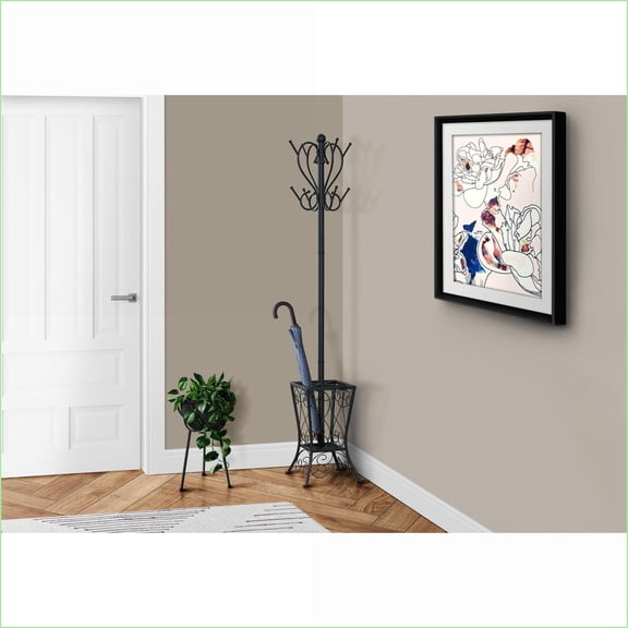 Coat Racks Free Standing 8 Hooks & Umbrella Holder, 71"H Transitional | Black | Metal