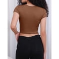 thumbnail image 4 of HOWCOME Womens Lightweight Short Sleeve Cropped Tops Cute Slim Fit Solid Brown Tshirts Large Brown, 4 of 6
