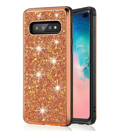 Allytech S10 Plus Case (2019), Galaxy S10 Plus Case, Dual Layers Glitter PC + Silicone Wireless Charing Support Drop Protection Anti-Fingerprint Case Cover for Samsung Galaxy S10