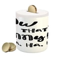 thumbnail image 1 of Funny Words Piggy Bank, Vintage Doodle Typography with Fun Letters Laughing Time Hilarious Jokes, Ceramic Coin Bank Money Box for Cash Saving, 3.6" X 3.2", Black White, by Ambesonne, 1 of 4
