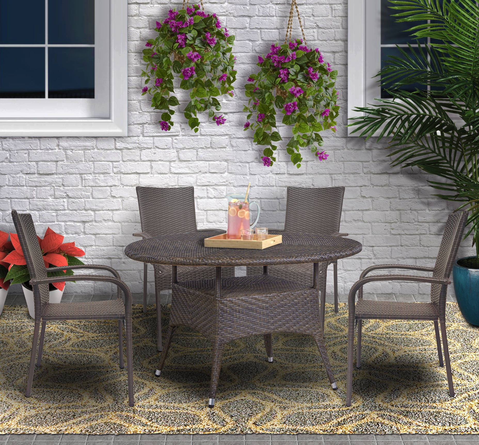 2 Piece Outdoor Wicker Dining Chair Set, Dark Brown