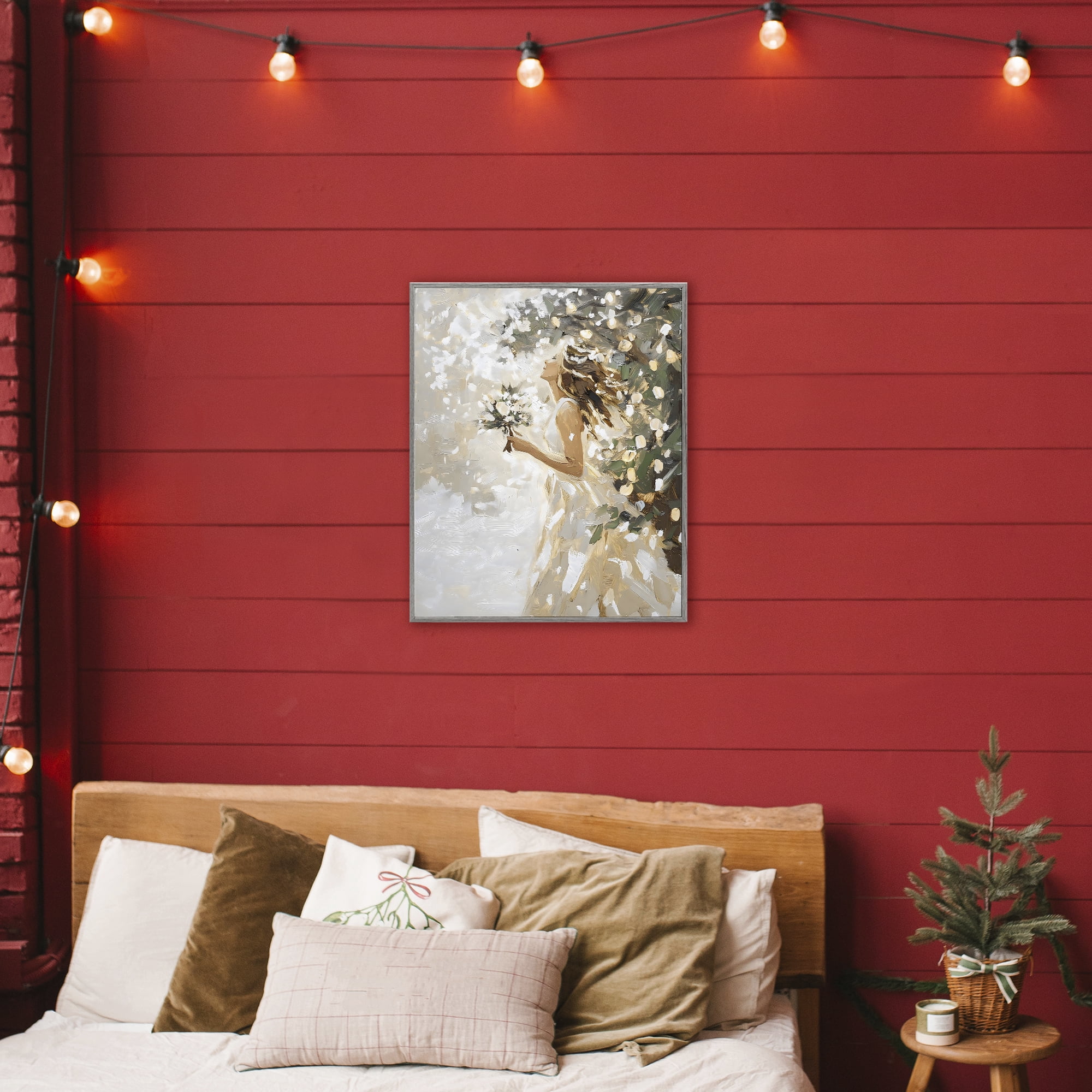 Soft White Snow Flurry Gray Framed Giclee Art, design by LSR Design Studio