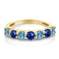 thumbnail image 2 of Gem Stone King 18K Yellow Gold Plated Silver Round Swiss Blue Topaz Blue Sapphire Anniversary Ring for Women (1.46 Cttw, Gemstone Birthstone, Size 5), 2 of 4