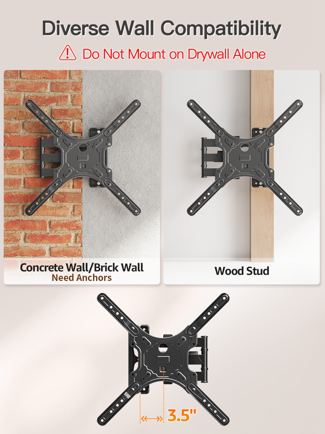HOMOUNT Full Motion TV Wall Mount, 26–65 inch, 77 lbs photo 2