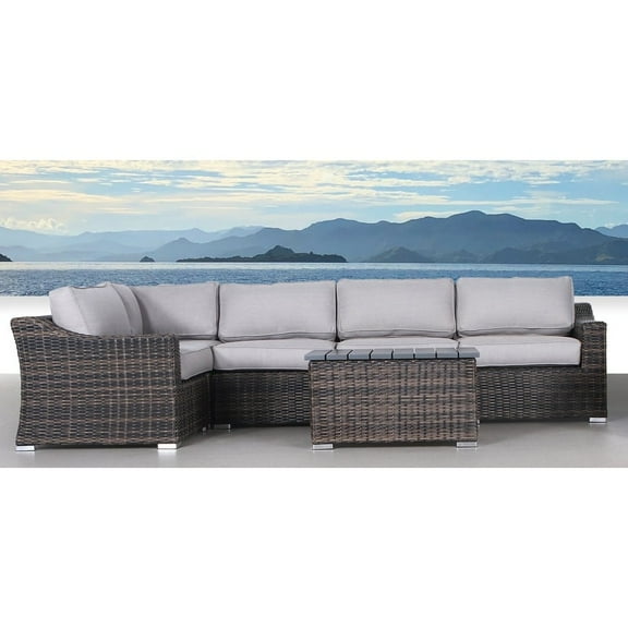 Living Source International 6-Piece Wicker Sectional Set in Espresso/Gray