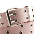 thumbnail image 3 of Double Grommet Belt for Women Men Leather Punk Rock Adjustable Belts Double Prong Buckle Eyelet Hollow Waist Belt Pink, 3 of 6