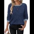 thumbnail image 1 of Camisas de Larga para Mujer, Suéteres, Conjuntos de Otoño, Bloques de Color, Ropa de Invierno, Elegantes, Informales, Suaves. Azul Marino XXL, 1 of 7