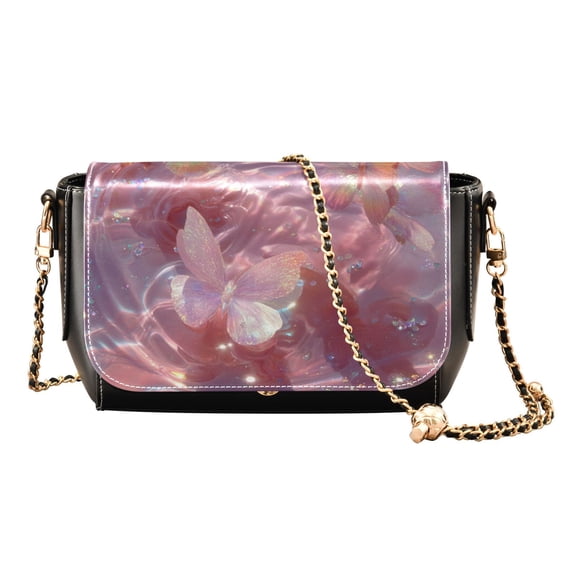 Leather Clamshell Crossbody Bag 10.4x5.5x3.7Inch Women's Crossbody Handbags Shoulder Purse Bank Card Bag Cash Bag Key Bag Dream Butterfly