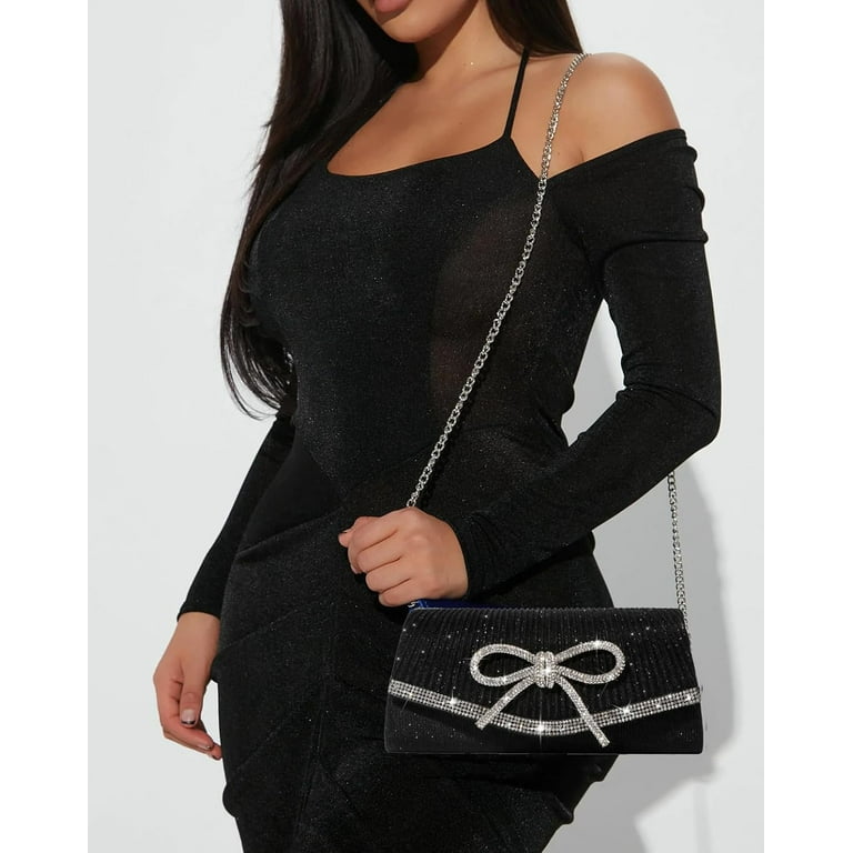 Bow Evening Bag Sparkly Clutch Purses for Women Wedding Glitter Rhinestone Party Prom Purse Dressy Clutch Bags