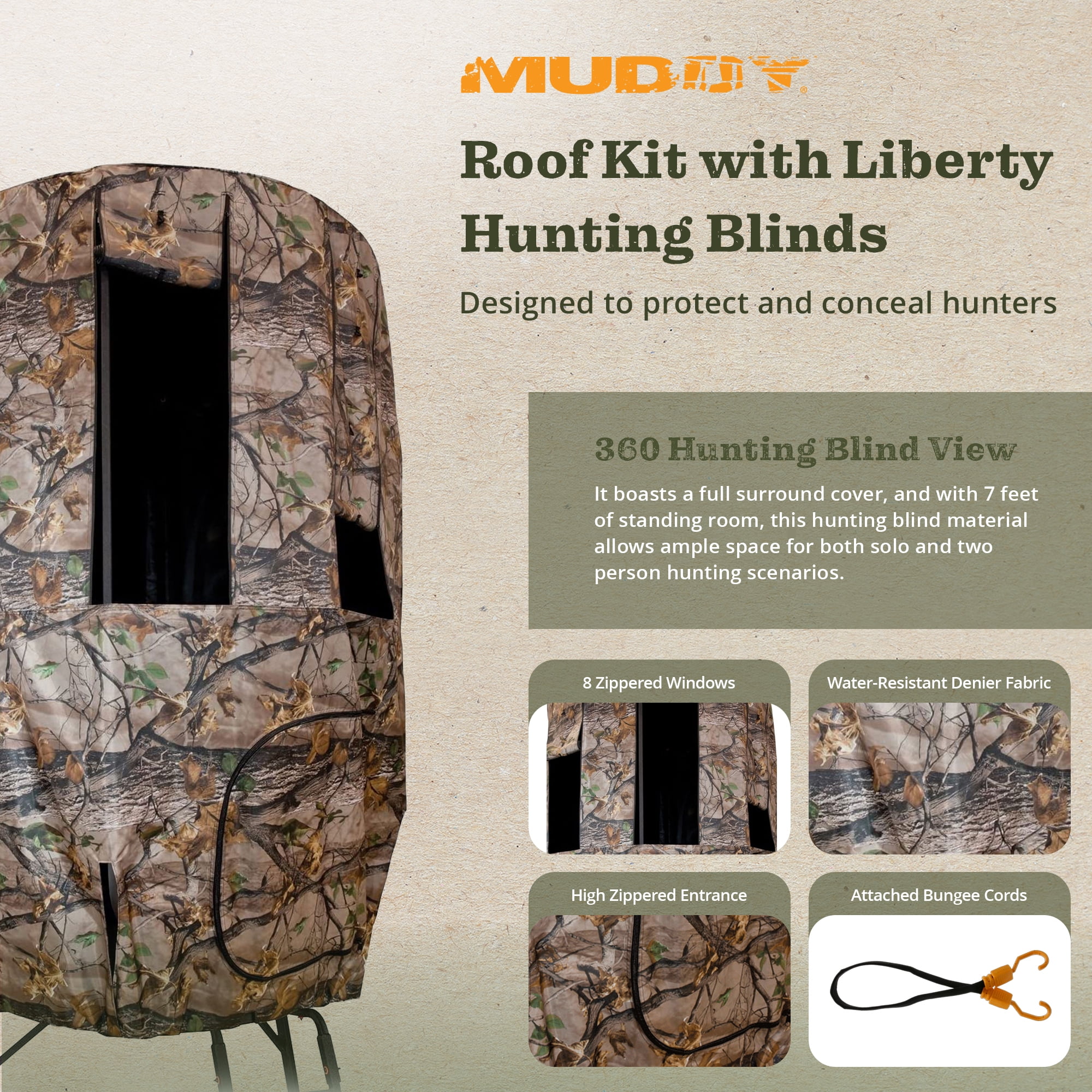 Muddy 90.00 x 50.00 x 84.00'' Liberty Tripod Stand Hunting Blind Enclosure with 8 Zippered Windows