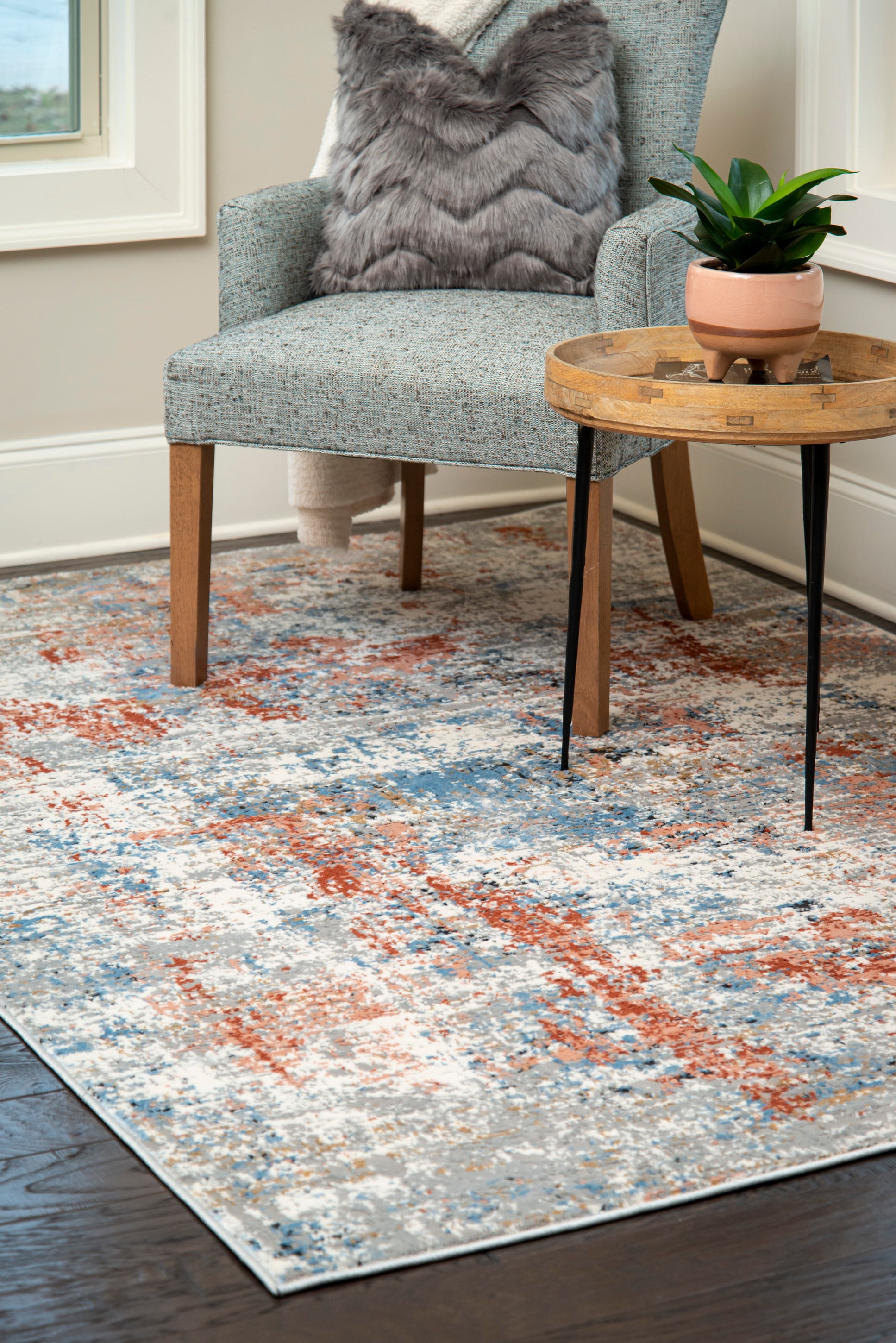 United Weavers Hyperion Calypso Transitional Abstract Round Area Rug, Crimson, 7'10" x 7'10"