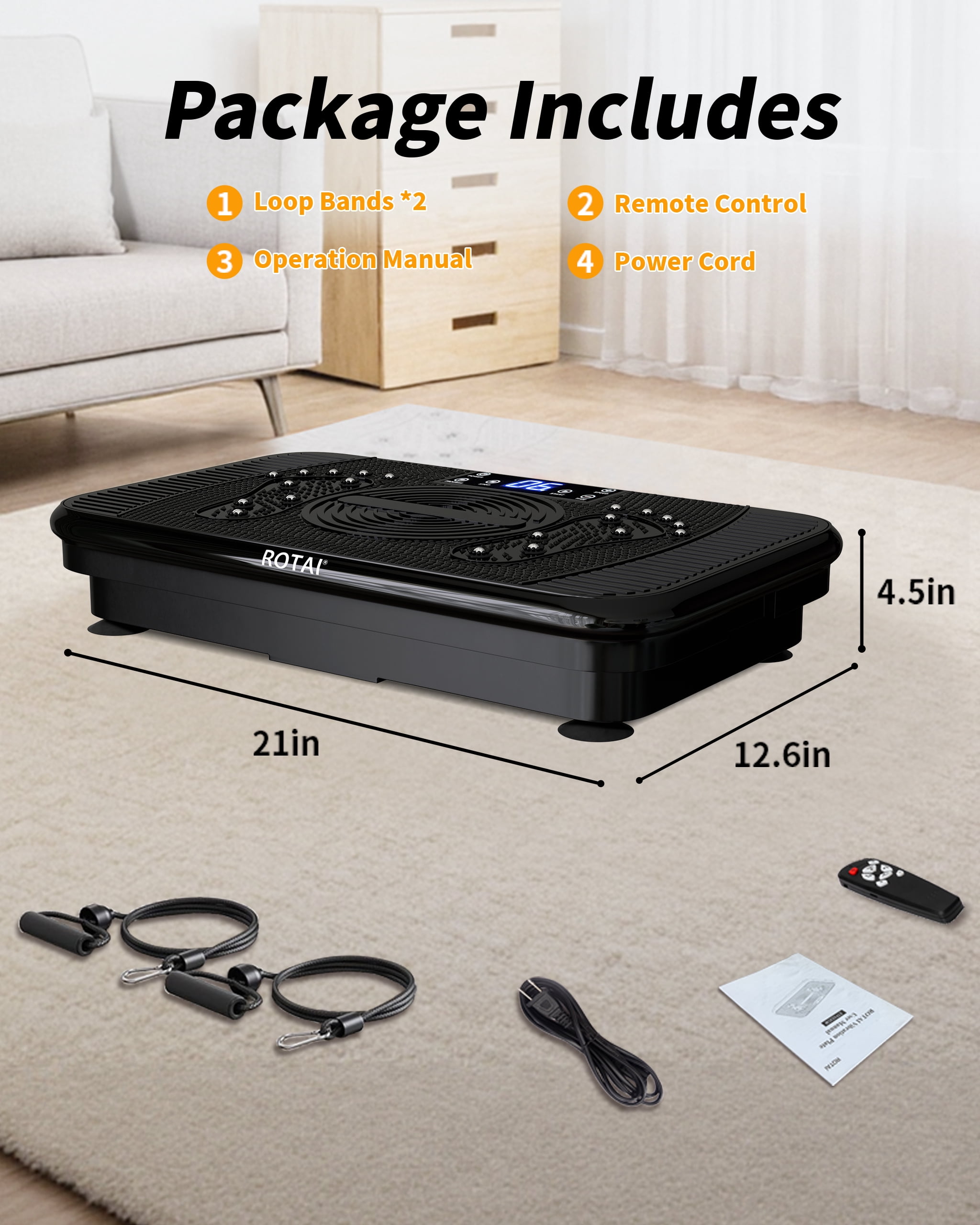 Vibration Plate Exercise Machine for Lymphatic Drainage Massager & Weight Loss,400 lbs Capacity Whole Body Vibrating Shake Plate Workout ，Helps Burn Fat , with Resistance Bands & Remote ，Black