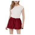 thumbnail image 2 of Ahuyic Solid Color Elastic Waist Button Girls Shorts Kids Casual Summer Bottoms 3-14Y, 2 of 5