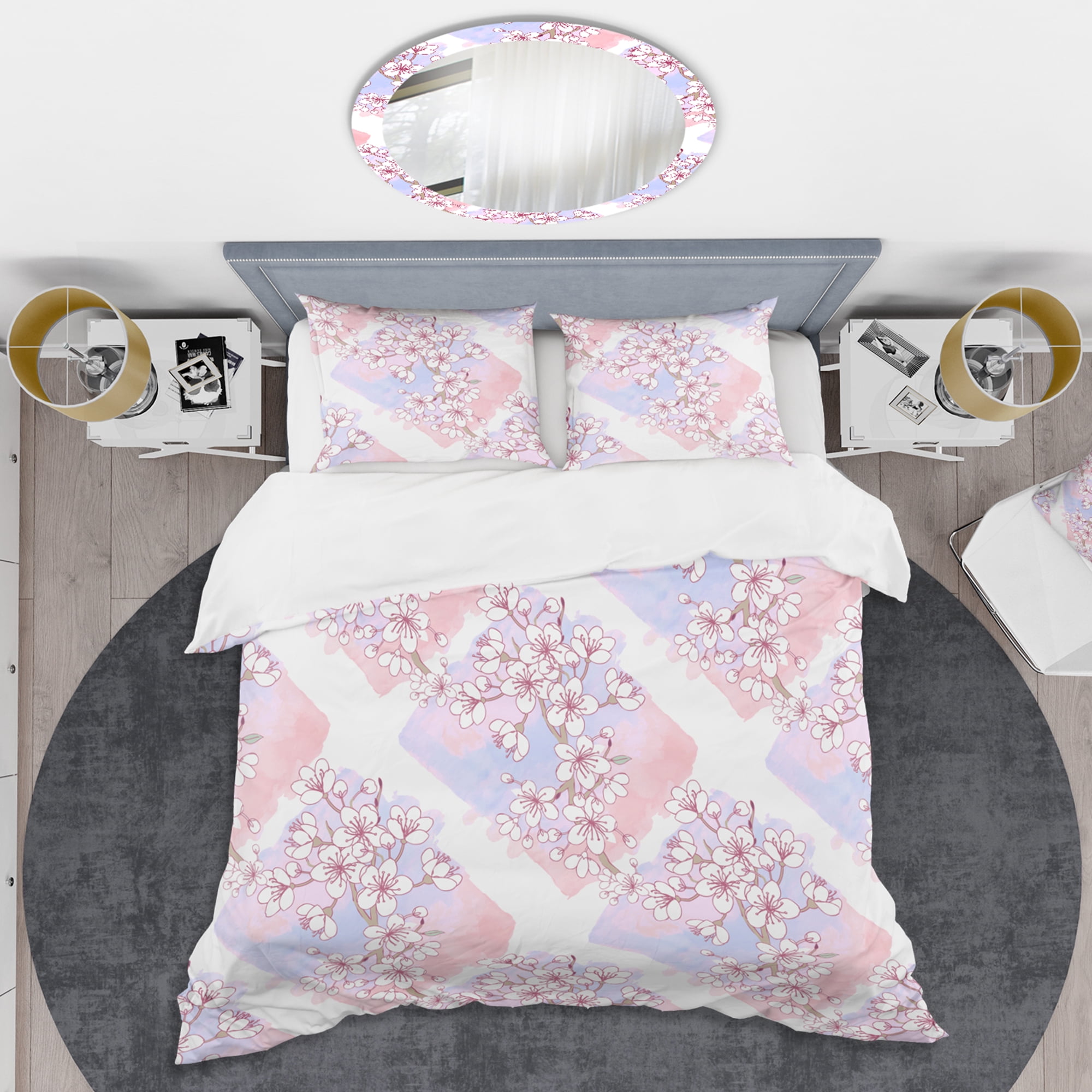 Designart 'Retro Pink Flower Pattern I' Mid-Century Modern Duvet Cover Set