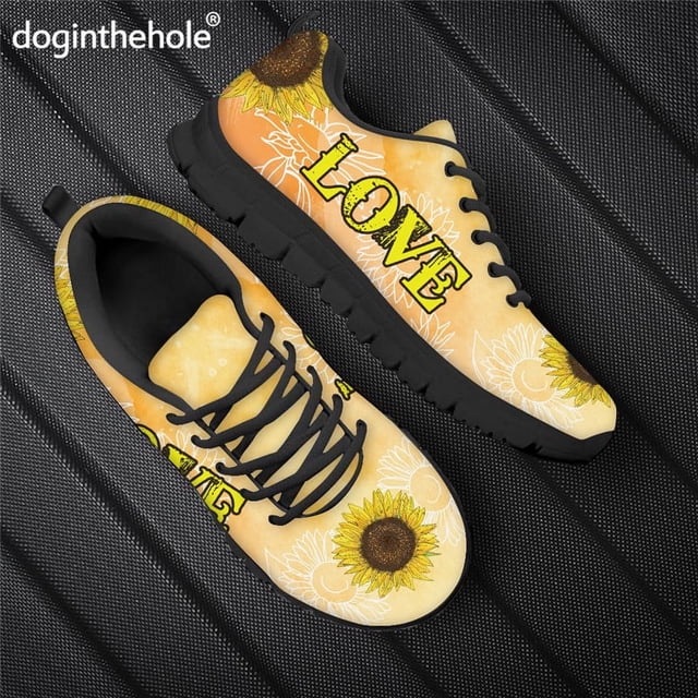Doginthehole Love Sunflower Zapatos planos Zapatos De Mujer Zapatillas De Malla Casuales Transpirables Con Cordones Calzado Para Correr Dropshipping